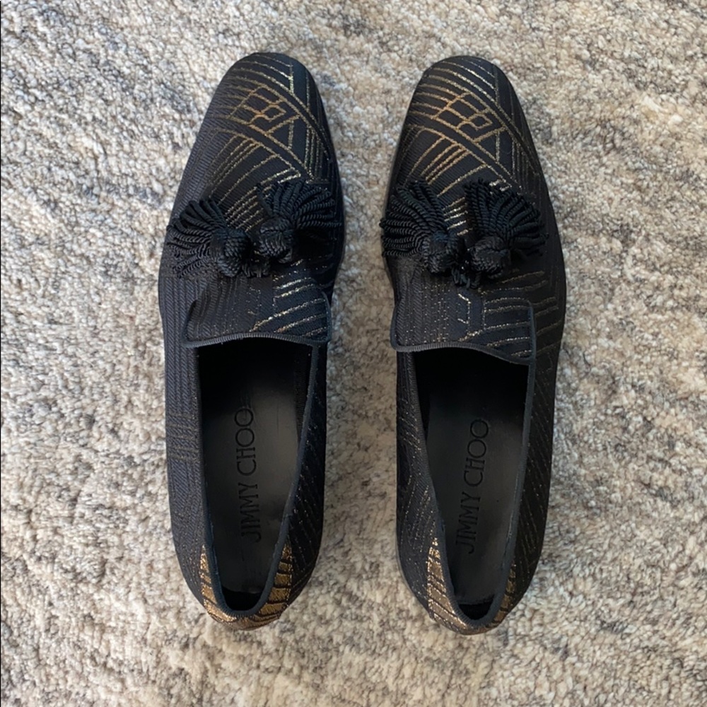 Jimmy Choo Black and Gold Loafers